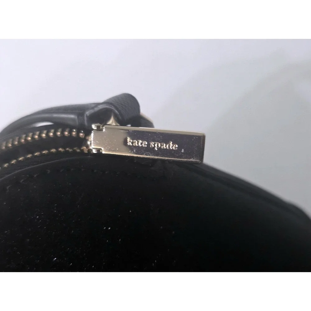 Kate Spade New York Black Glitter Dome Crossbody Bag Saffiano Leather Trim Small